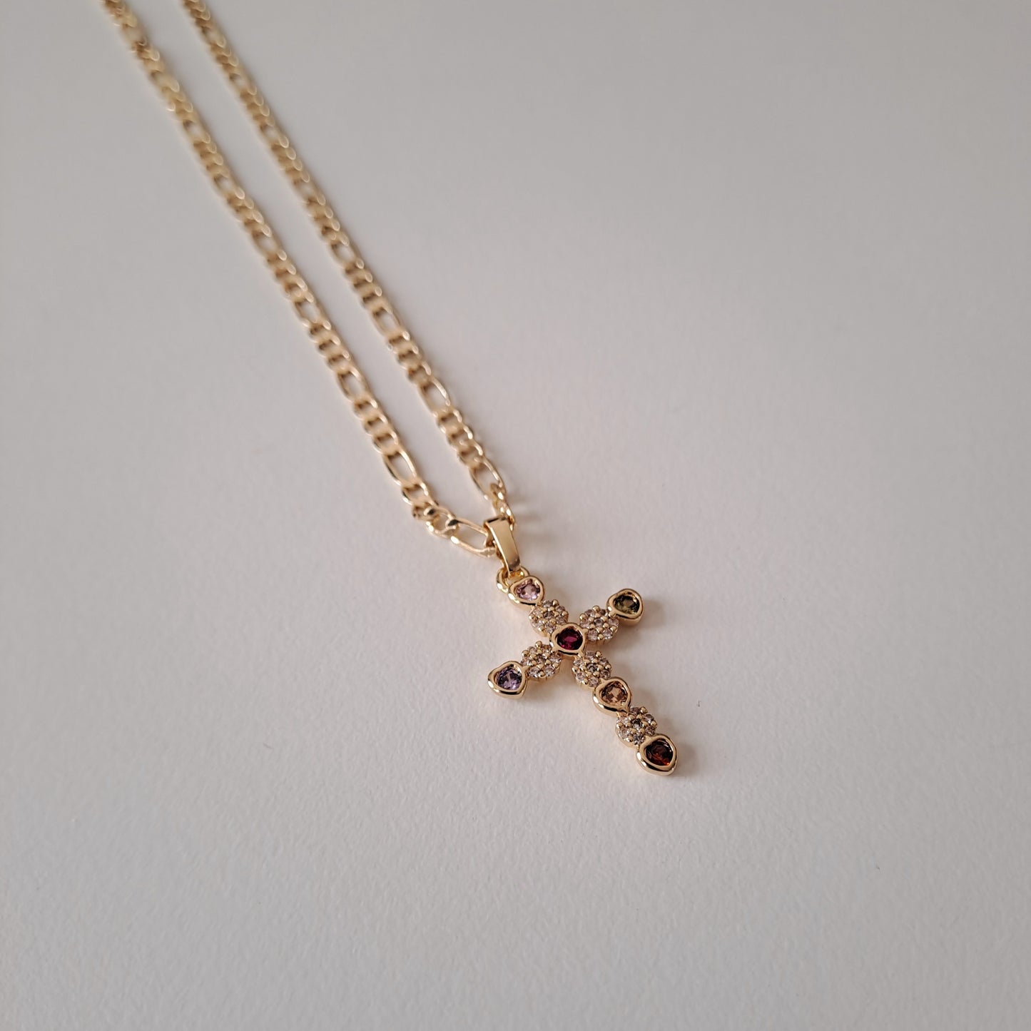 18k gola plated necklace with AAA+ zircons,length 50cm ,cross design