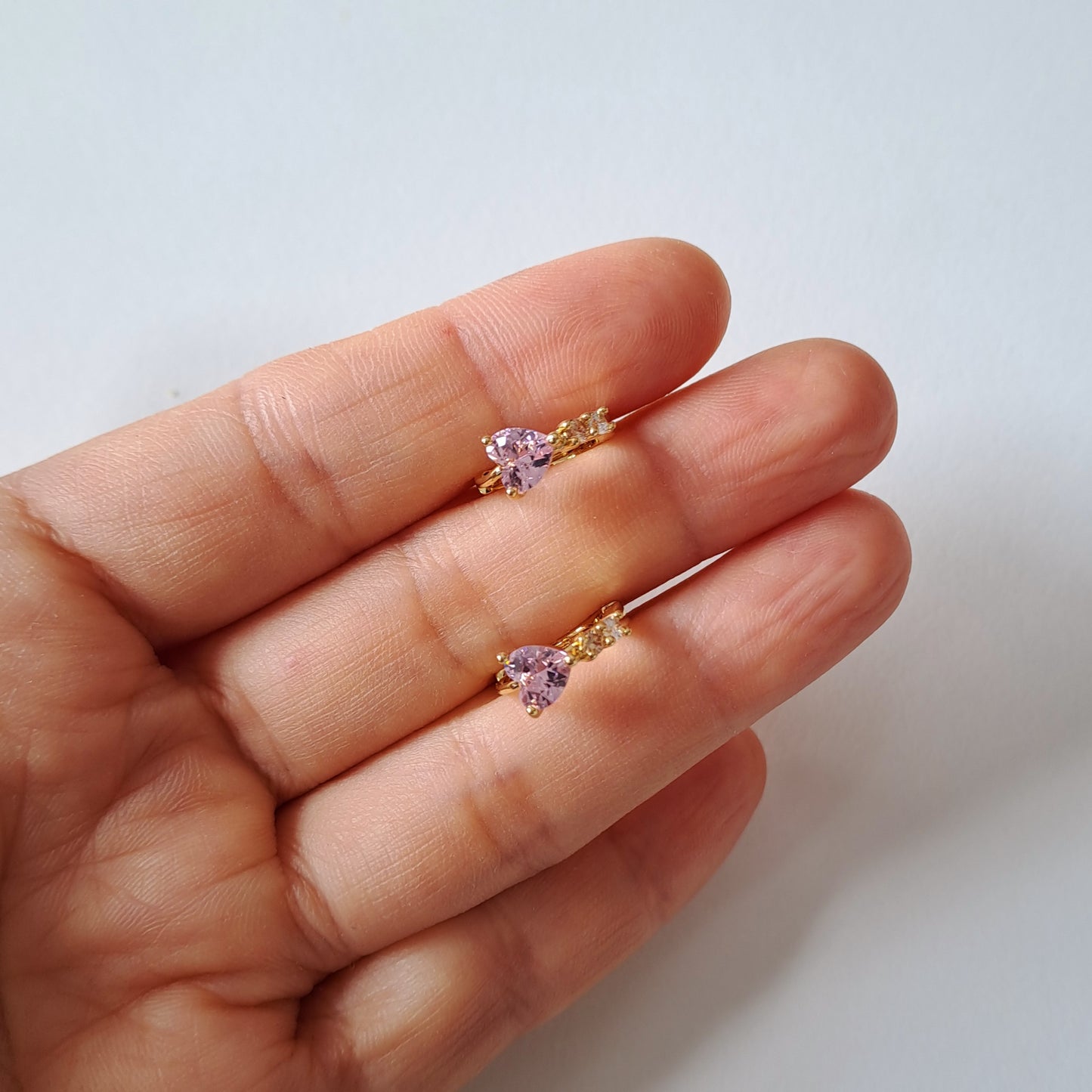 Gold-Plated Heart Hoops with PInk Diamond Accents