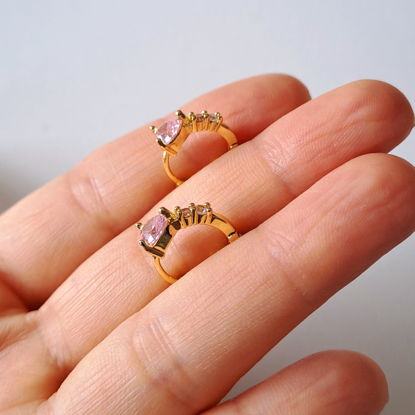 Gold-Plated Heart Hoops with PInk Diamond Accents