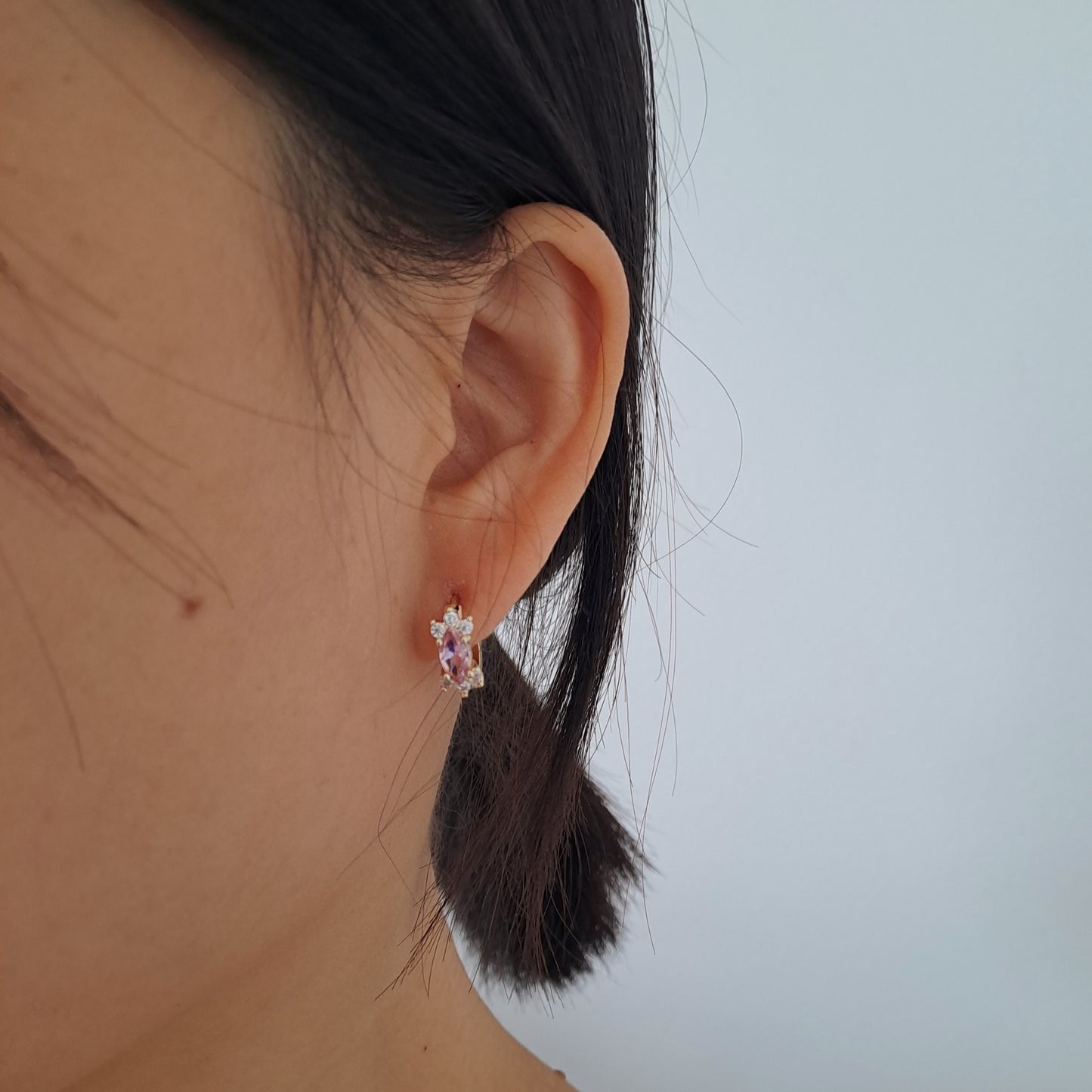 18K gold-plated copper hoops with pink zircon stones,diameter 16mm