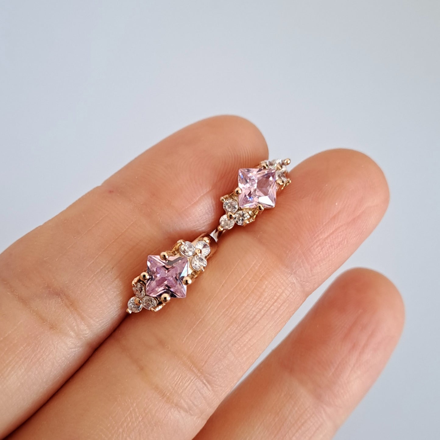18K gold-plated copper hoops with pink quare zircon stones,diameter 16mm