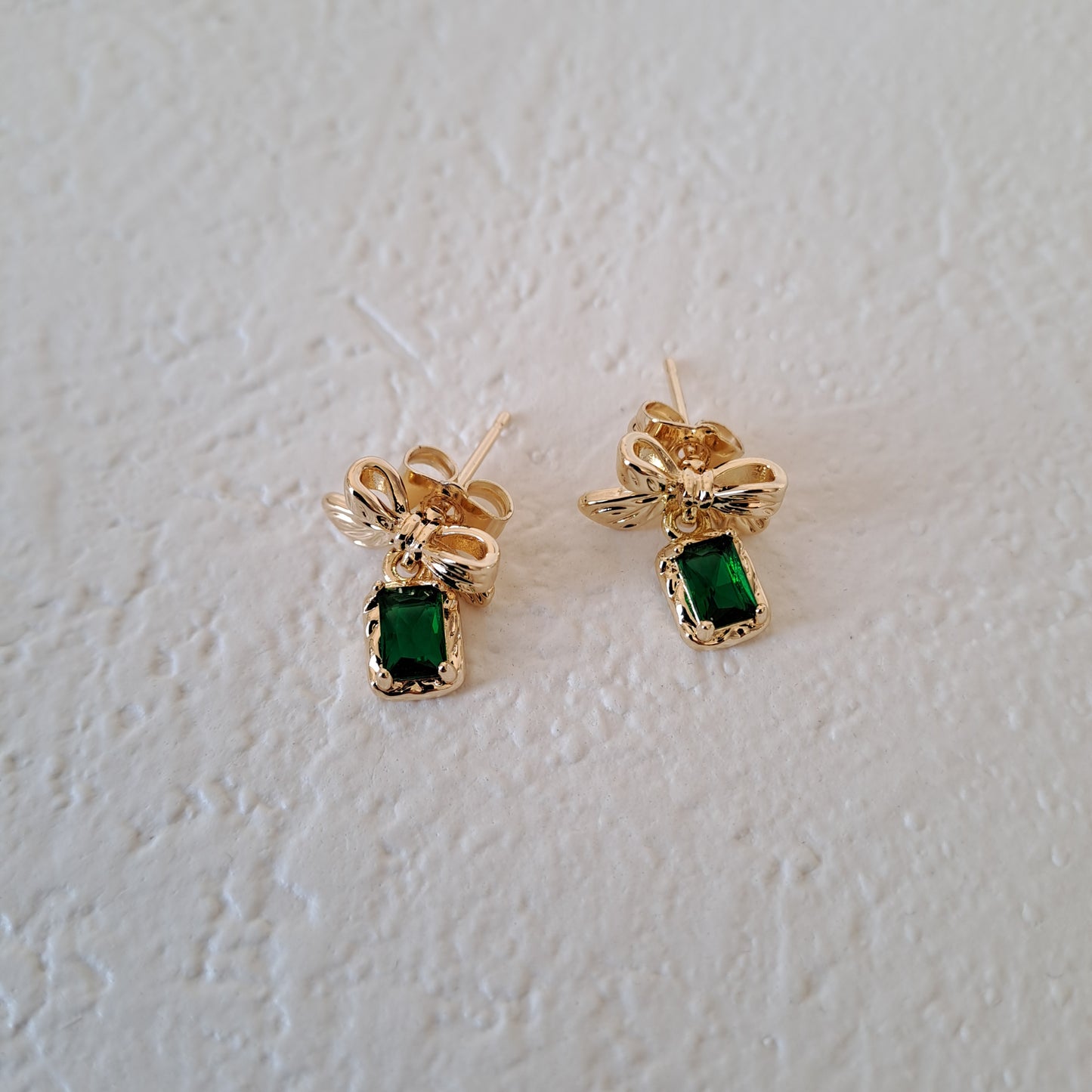 Vintage earrings, Gold-Plated Earring,embedded with green zircons