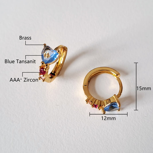 18K gold-plated copper earrings set with blue tanzanite sapphires