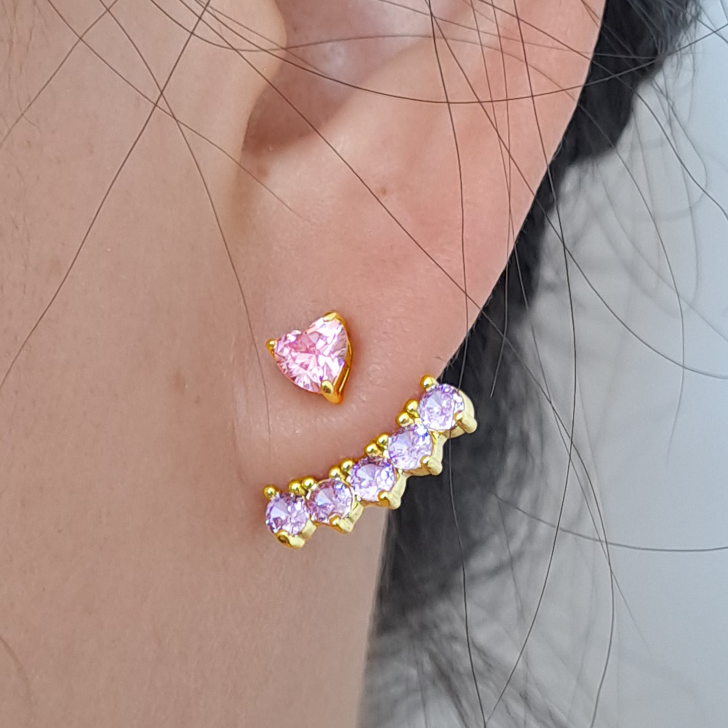 Gold-Plated Heart stud with AAA+ pink and purple zircons
