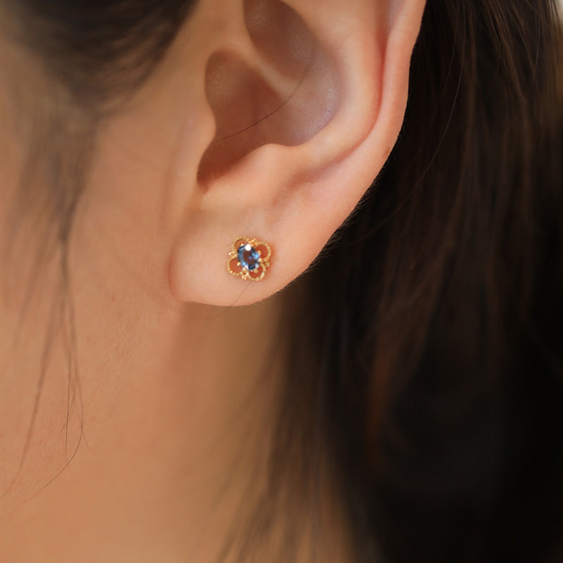 18K Gold Plated Copper Stud Earrings with AAA+ Cubic Zirconia