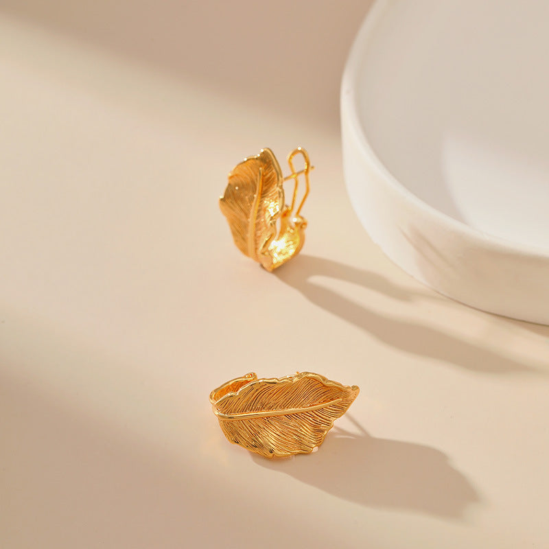 18K Gold Plated Leaf Ear Cuffs – Vintage Minimalist Earrings