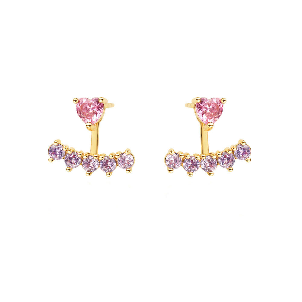 Gold-Plated Heart stud with AAA+ pink and purple zircons