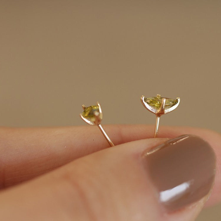 10K Gold-Plated Earrings with Olive Green Marquise-Cut Stones