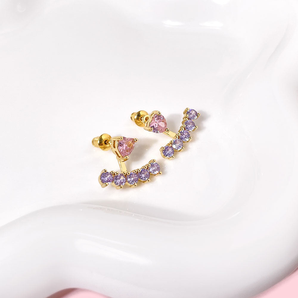 Gold-Plated Heart stud with AAA+ pink and purple zircons