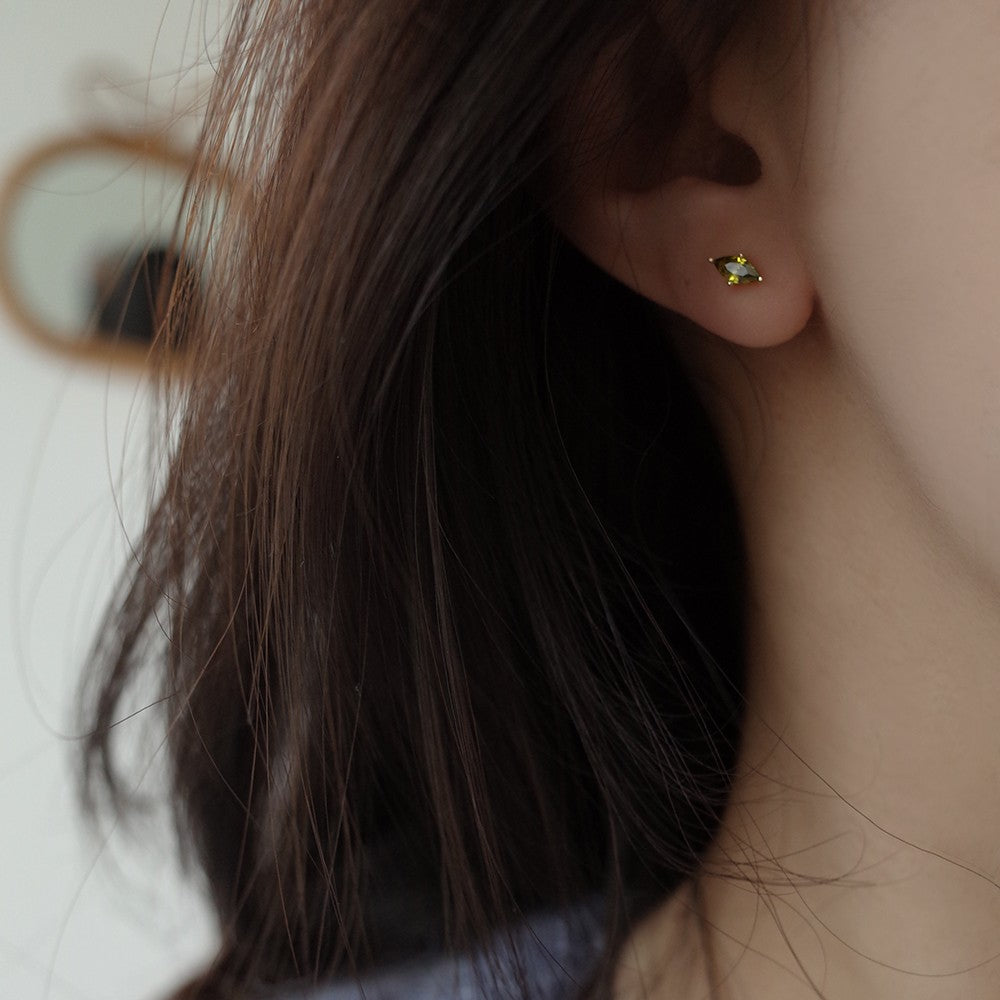 10K Gold-Plated Earrings with Olive Green Marquise-Cut Stones