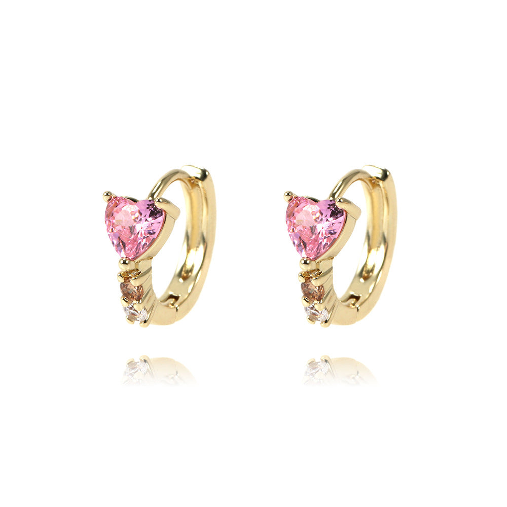 Gold-Plated Heart Hoops with PInk Diamond Accents