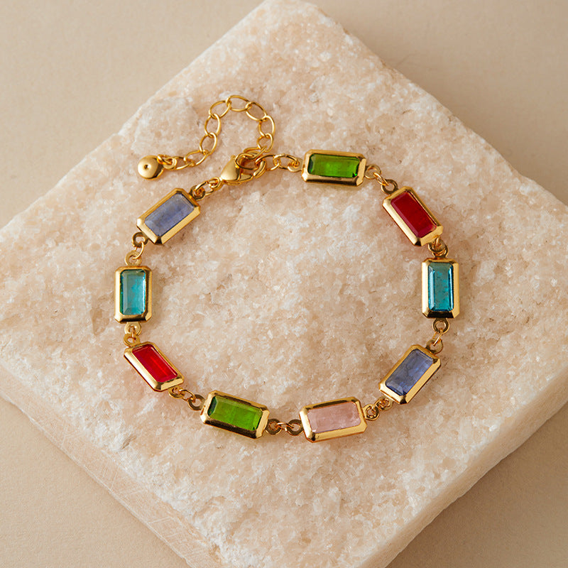 18k gold-plated crystal bracelet/Square glass diamond