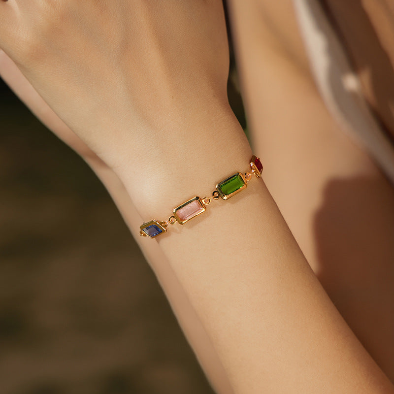 18k gold-plated crystal bracelet/Square glass diamond