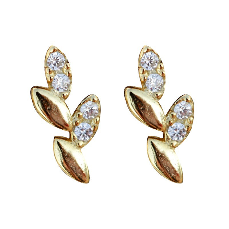 18K Gold Plated Copper Stud Earrings , cute leaf shape