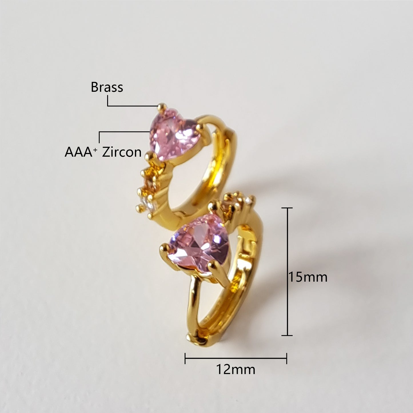 Gold-Plated Heart Hoops with PInk Diamond Accents