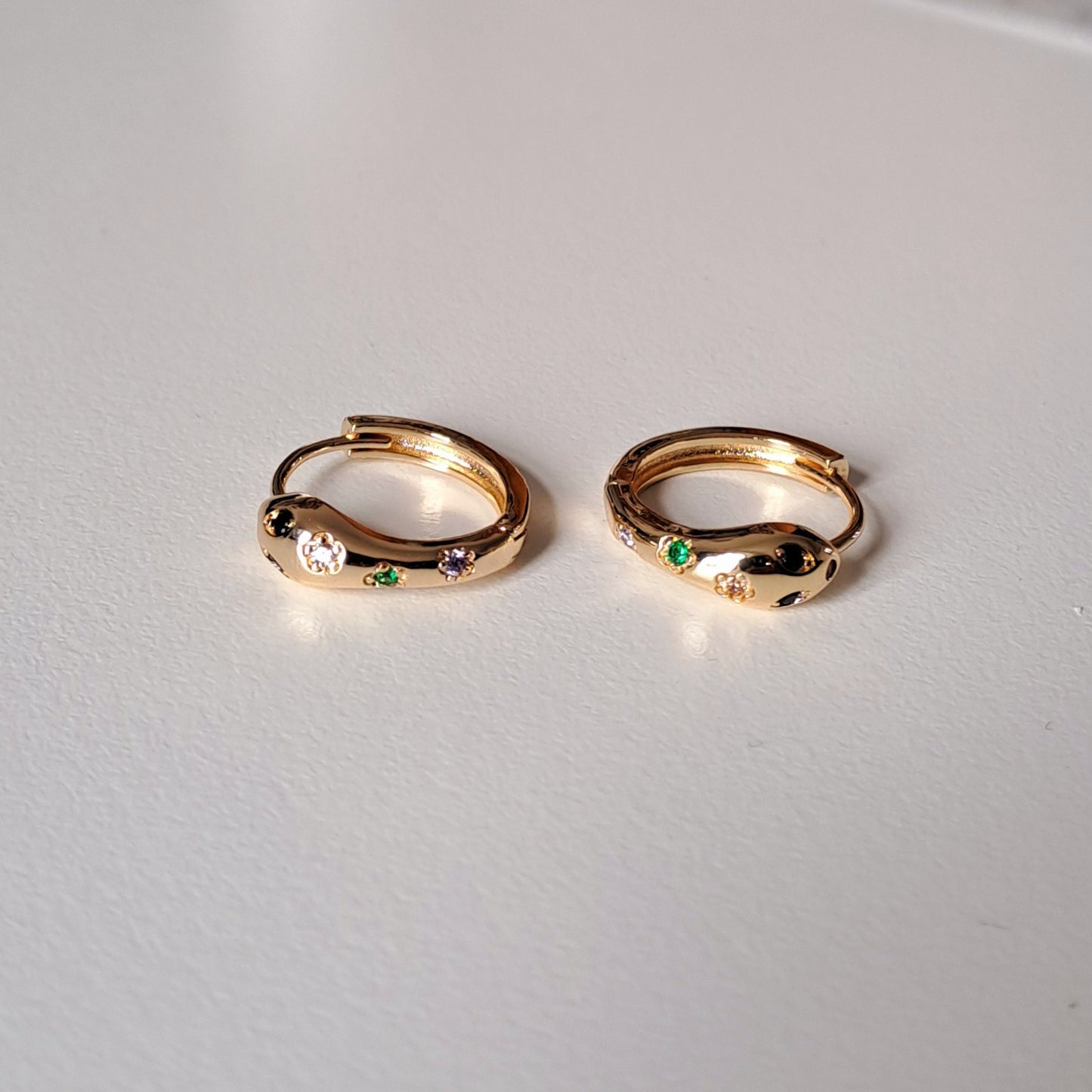 18K gold-plated copper earrings with mini zircon stones, Snake design,22mm*20mm