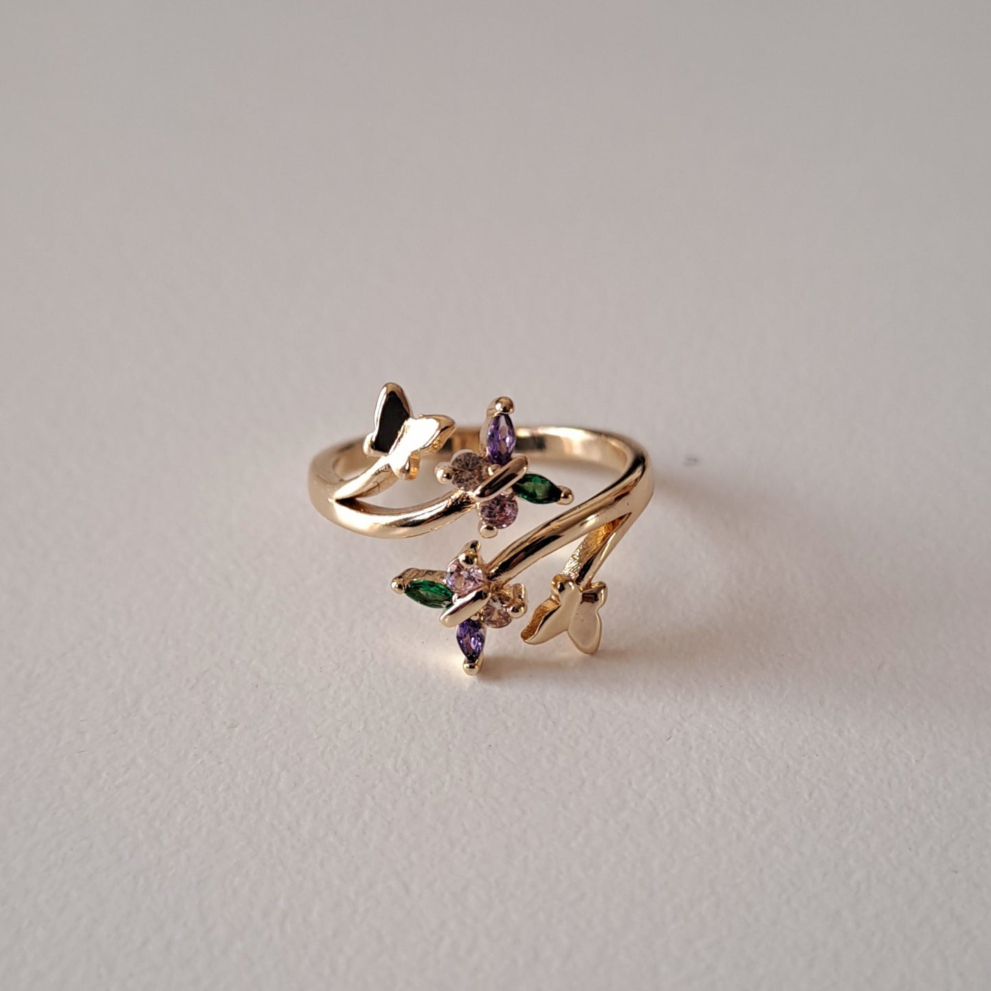 18k gold plated brass open ring embedded with AAA+ zircons