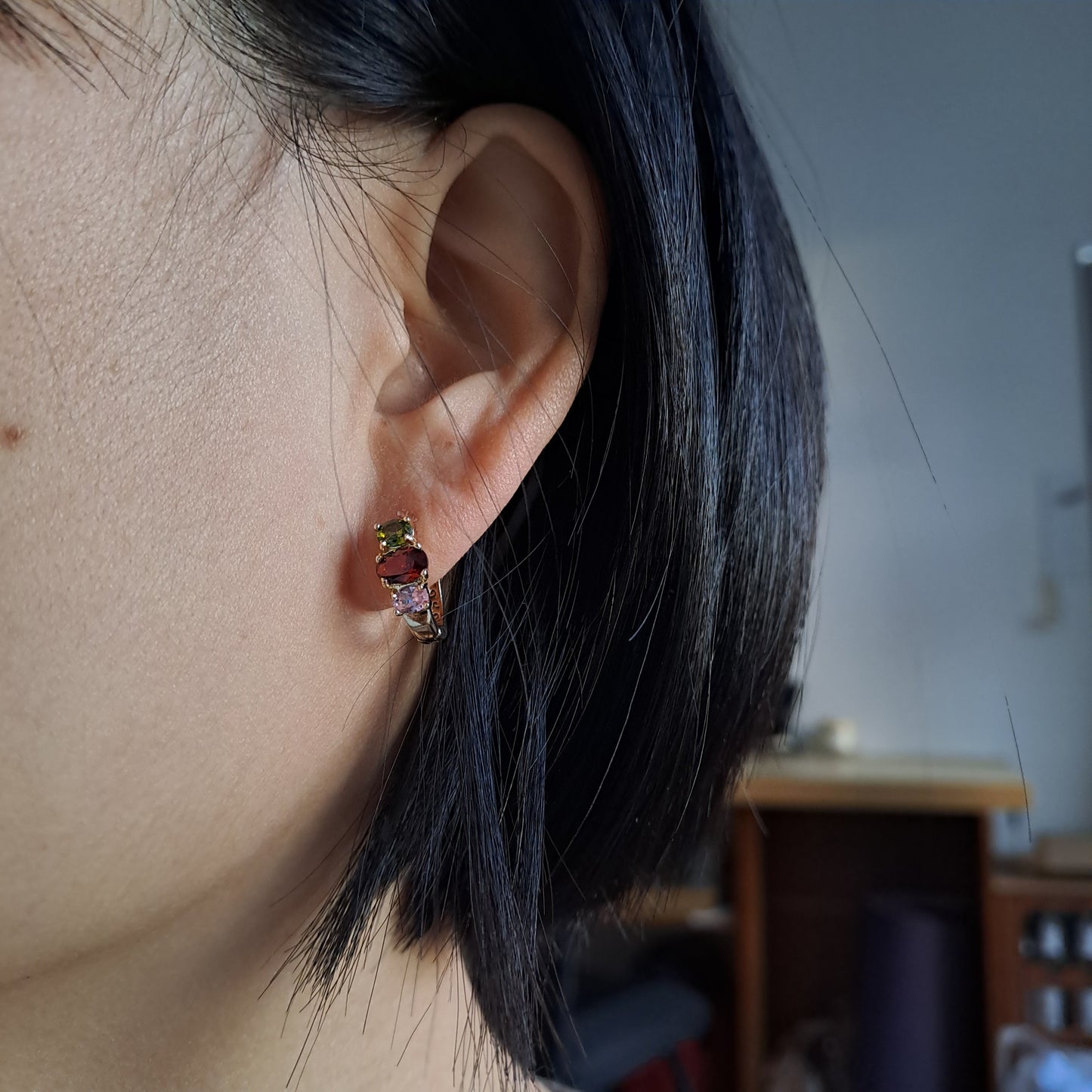 Gold-Plated Earring,embedded with colourful zircons