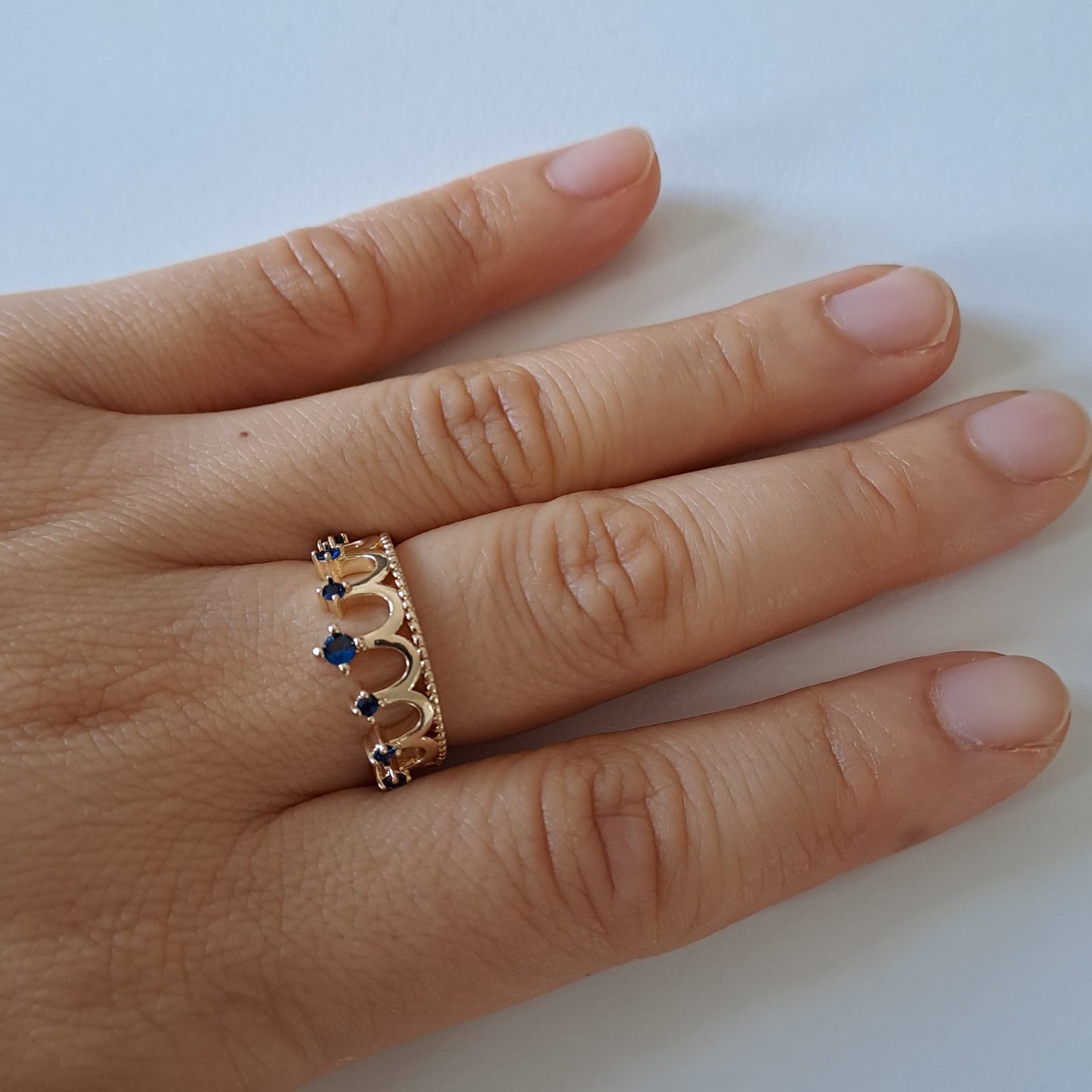 18k gold plated brass open ring,crown design, embedded with AAA+ zircons
