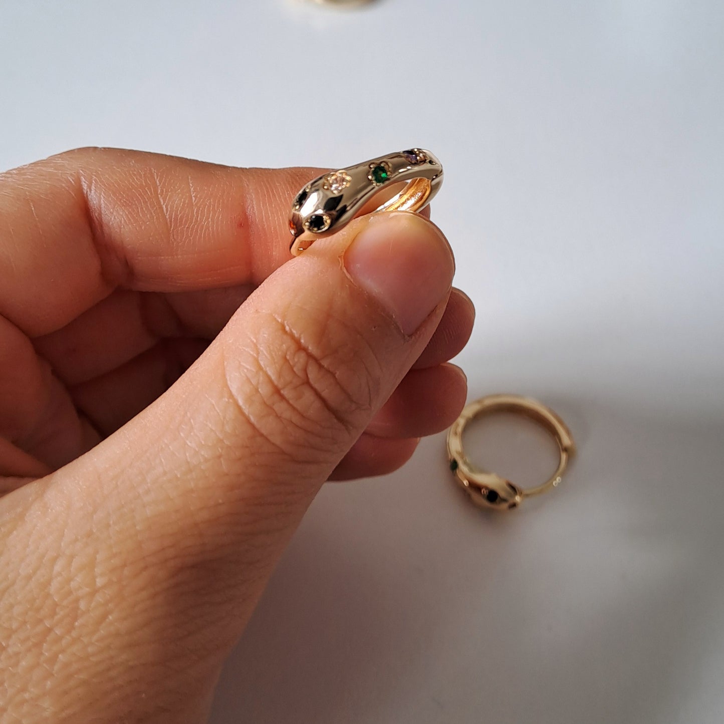 18K gold-plated copper earrings with mini zircon stones, Snake design,22mm*20mm