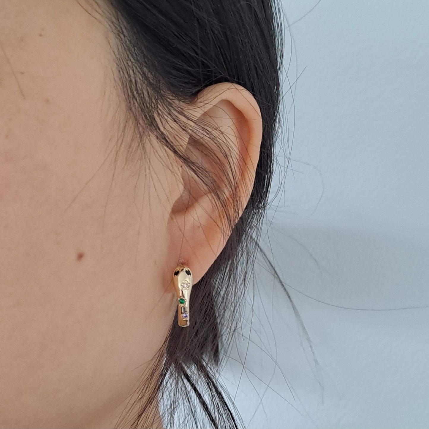 18K gold-plated copper earrings with mini zircon stones, Snake design,22mm*20mm