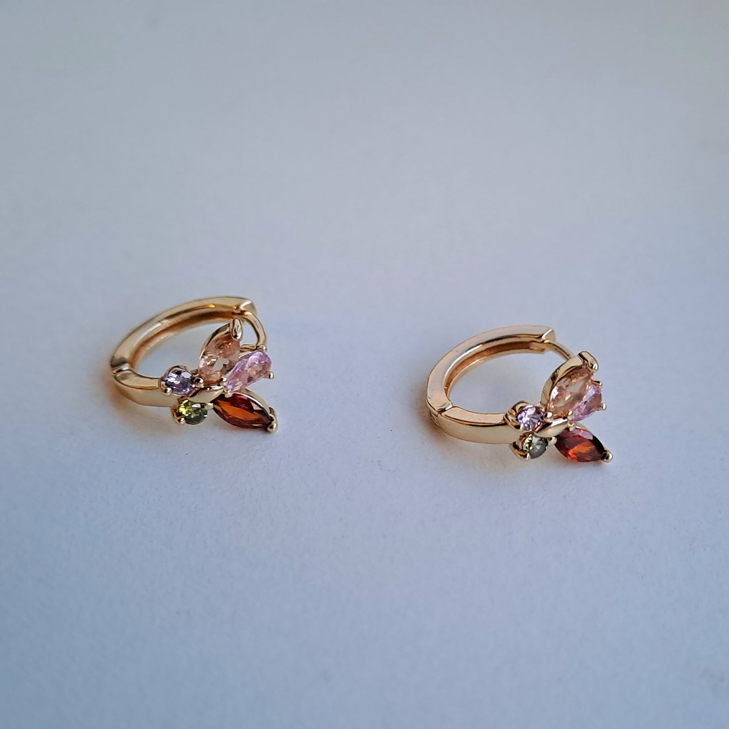 Vintage butterfly earrings, Gold-Plated Earring,embedded with colourful zircons
