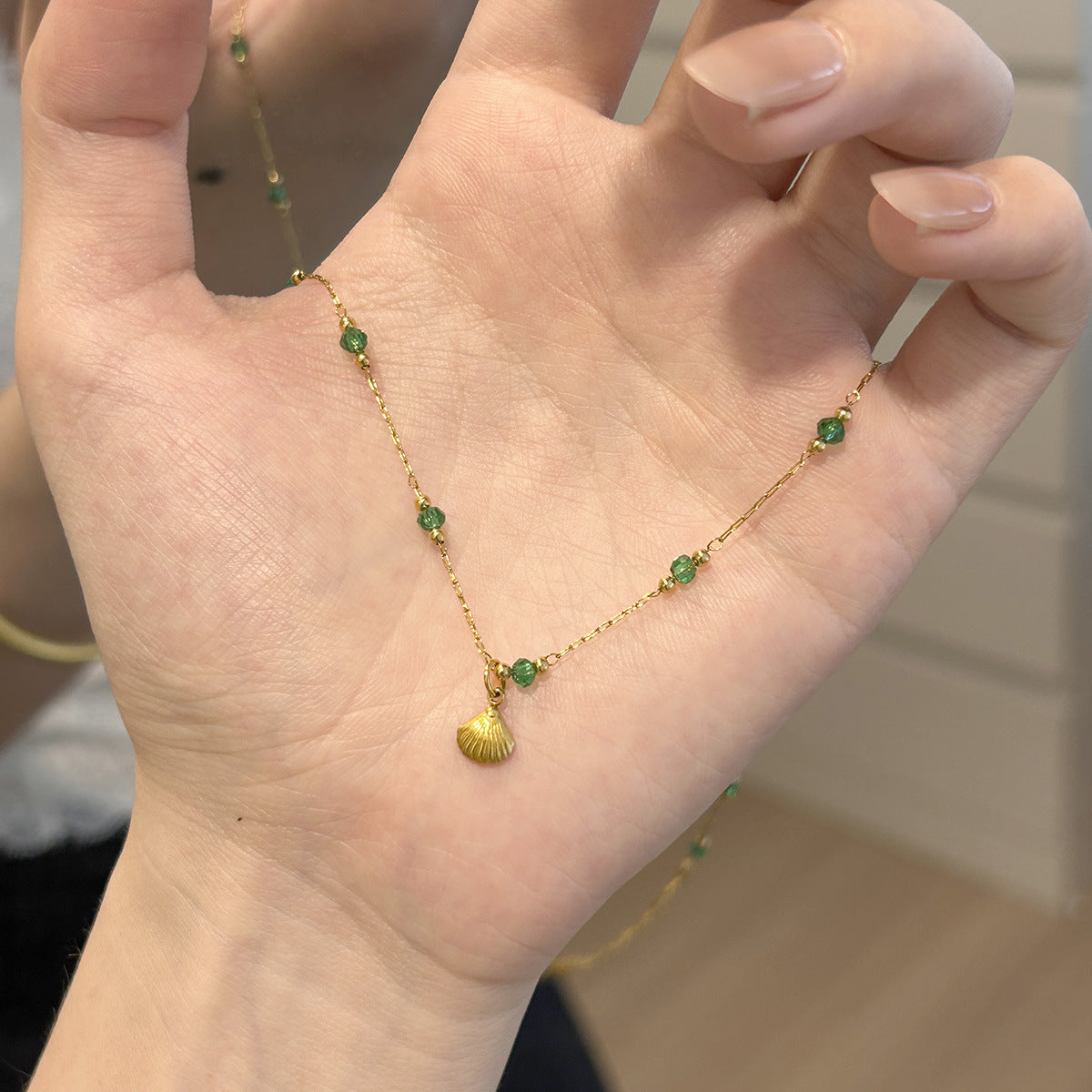 Summer New Emerald Green Crystal Stone Necklace for Women