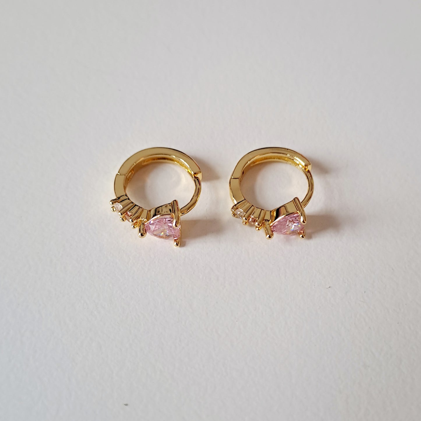 Gold-Plated Heart Hoops with PInk Diamond Accents