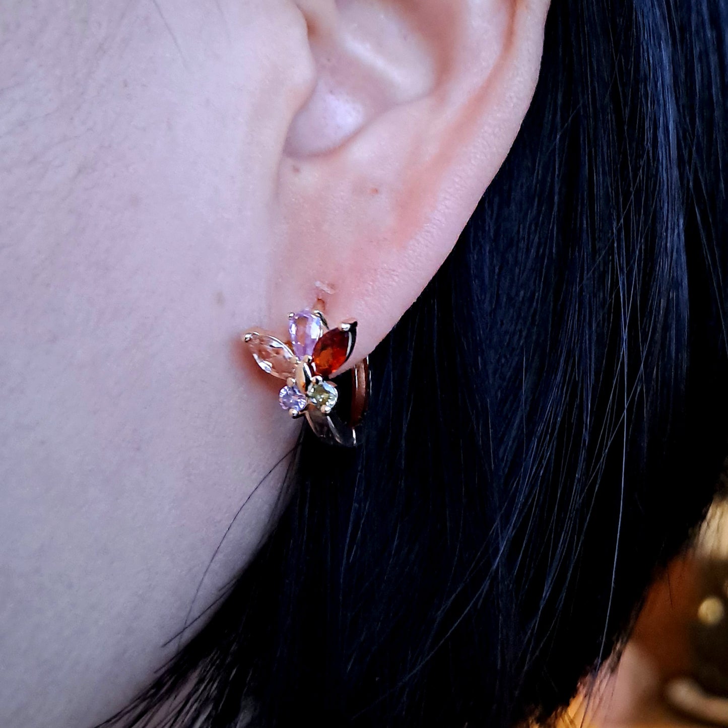 Vintage butterfly earrings, Gold-Plated Earring,embedded with colourful zircons