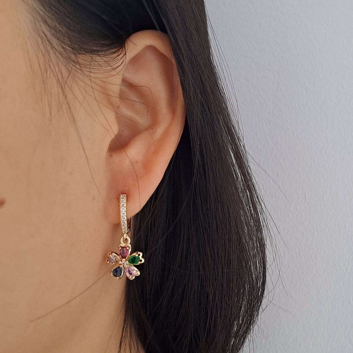 18k gold plated brass earrings,with colour AAA+zircons,length 27mm