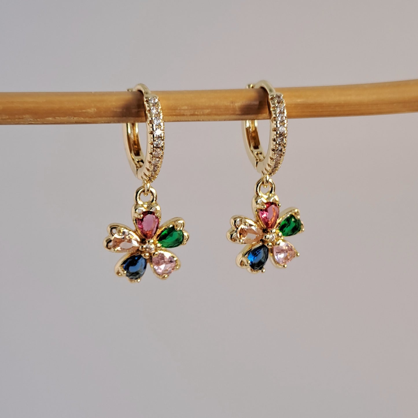 18k gold plated brass earrings,with colour AAA+zircons,length 27mm