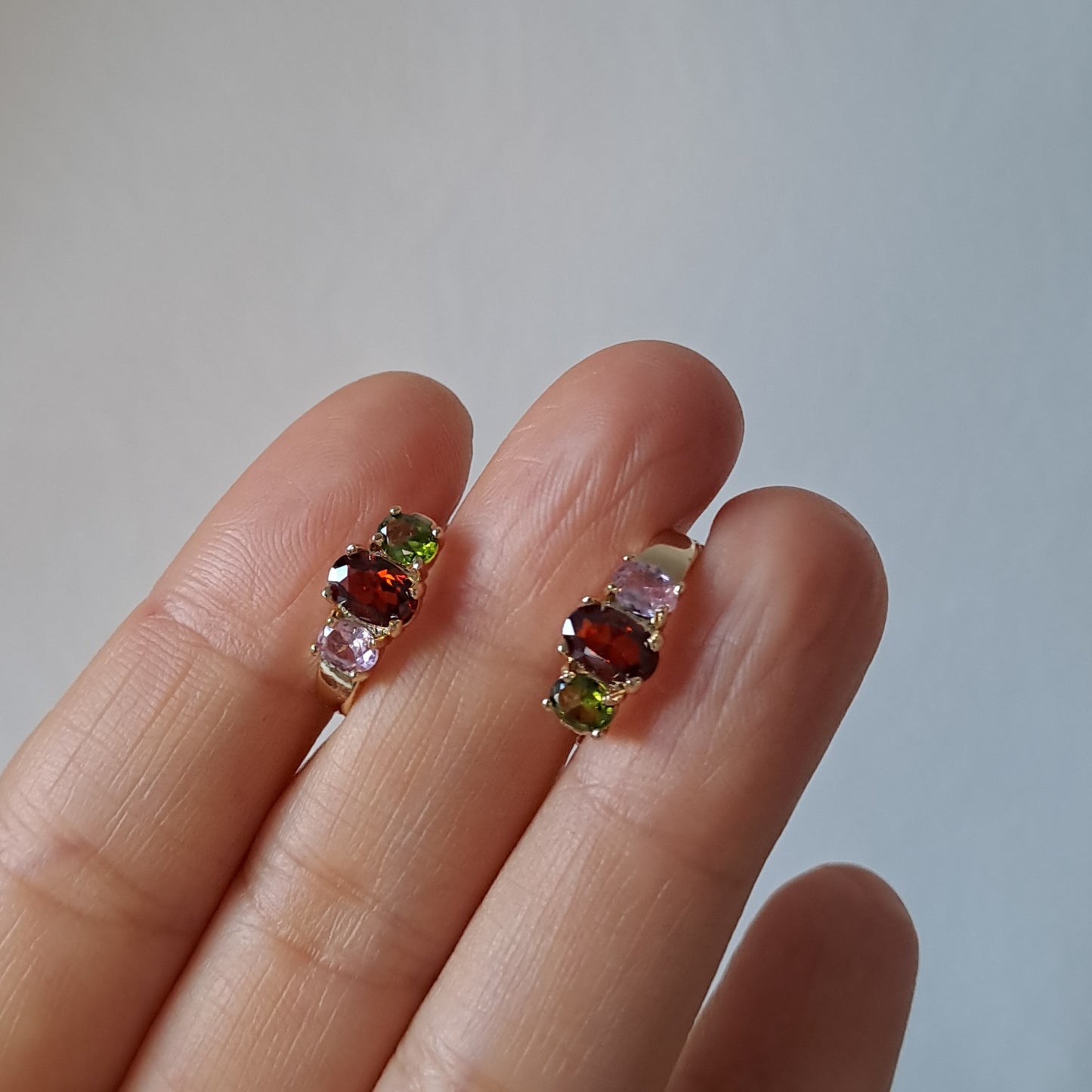 Gold-Plated Earring,embedded with colourful zircons