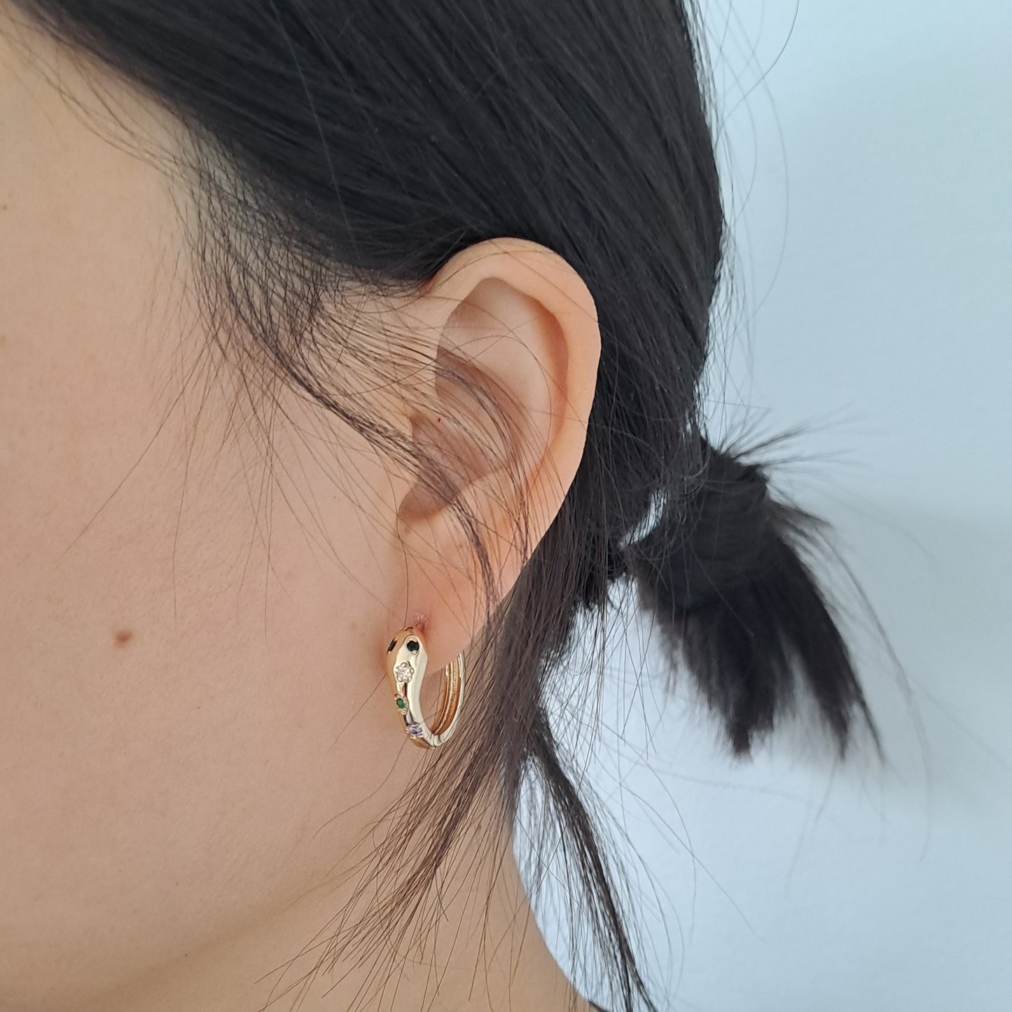 18K gold-plated copper earrings with mini zircon stones, Snake design,22mm*20mm