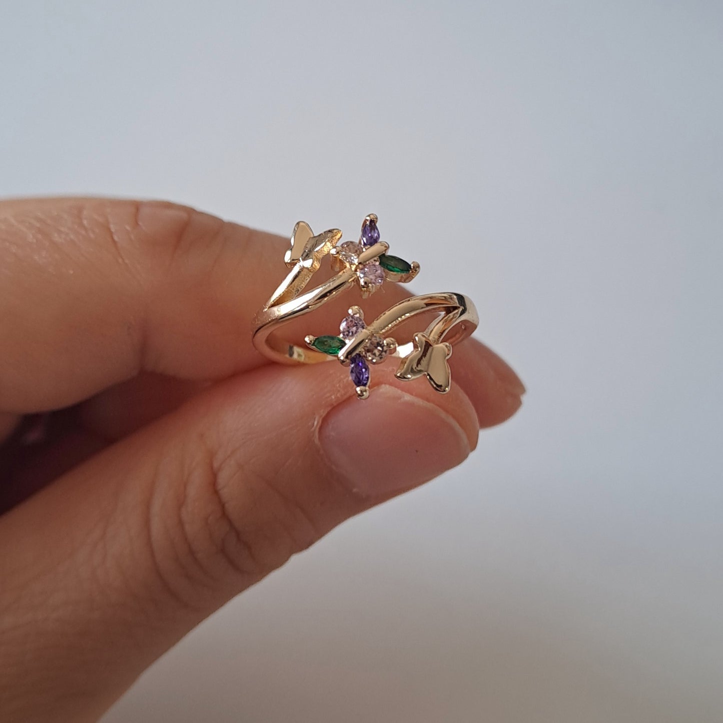18k gold plated brass open ring embedded with AAA+ zircons