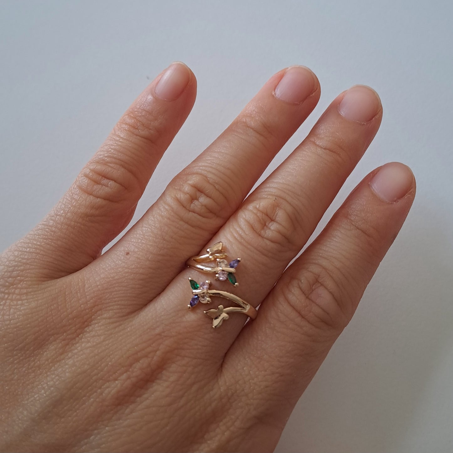 18k gold plated brass open ring embedded with AAA+ zircons