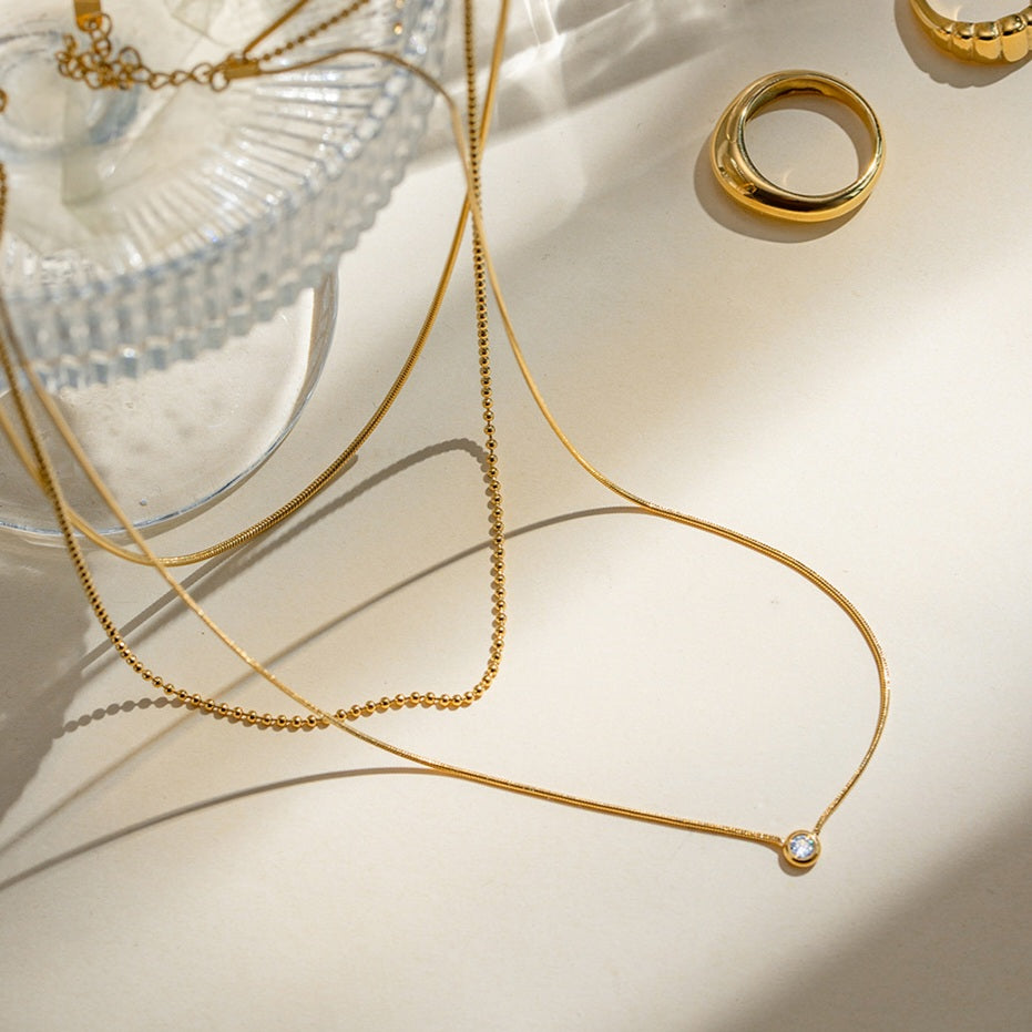 Gold-plated stainless steel necklace, waterproof and sweat-resistant