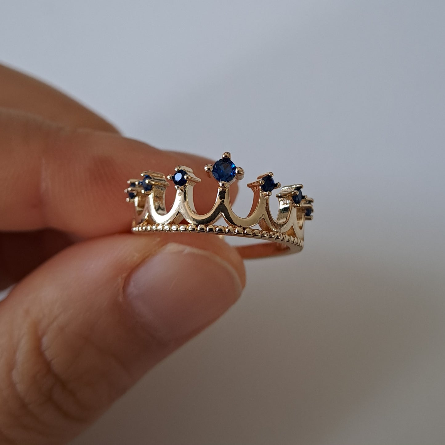 18k gold plated brass open ring,crown design, embedded with AAA+ zircons