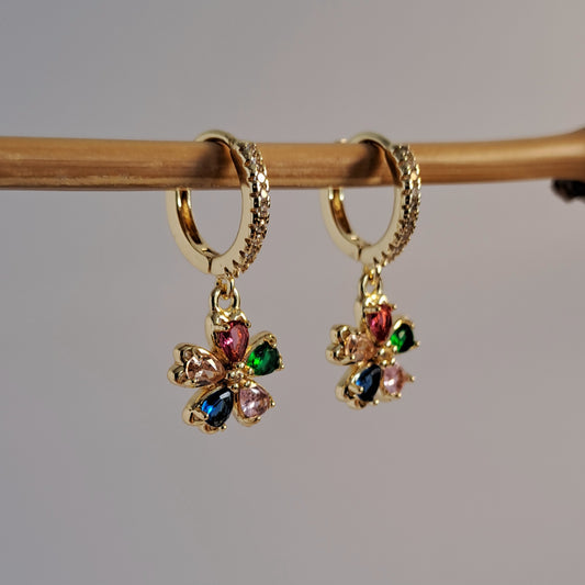 18k gold plated brass earrings,with colour AAA+zircons,length 27mm