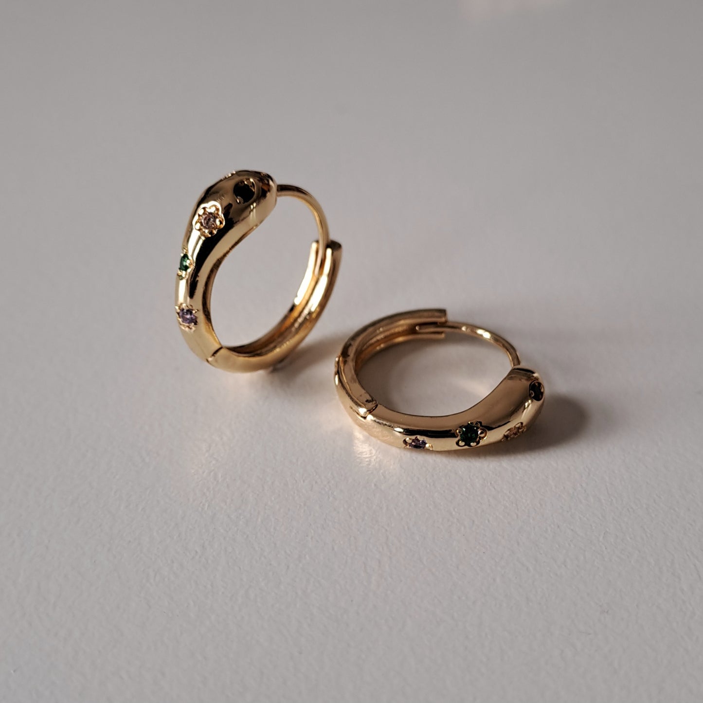 18K gold-plated copper earrings with mini zircon stones, Snake design,22mm*20mm