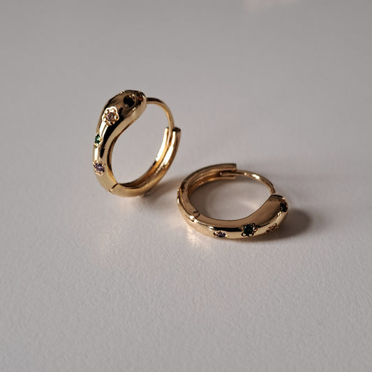 18K gold-plated copper earrings with mini zircon stones, Snake design,22mm*20mm