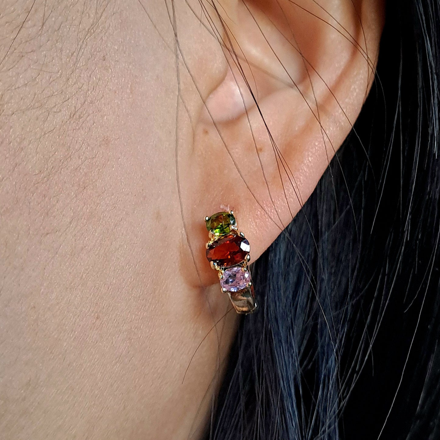 Gold-Plated Earring,embedded with colourful zircons