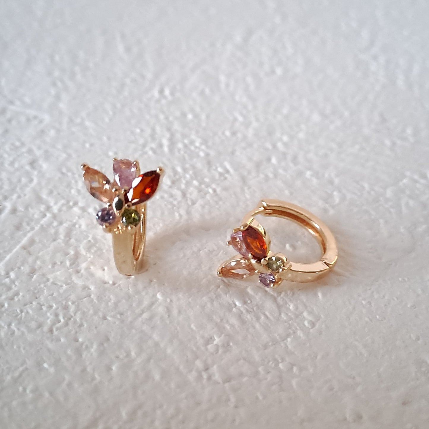 Vintage butterfly earrings, Gold-Plated Earring,embedded with colourful zircons