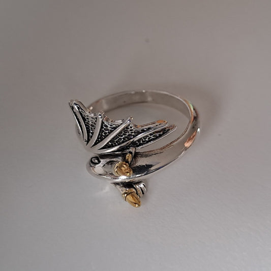 Vintage Silver Plated Adjustable Open Ring, Dragon ring