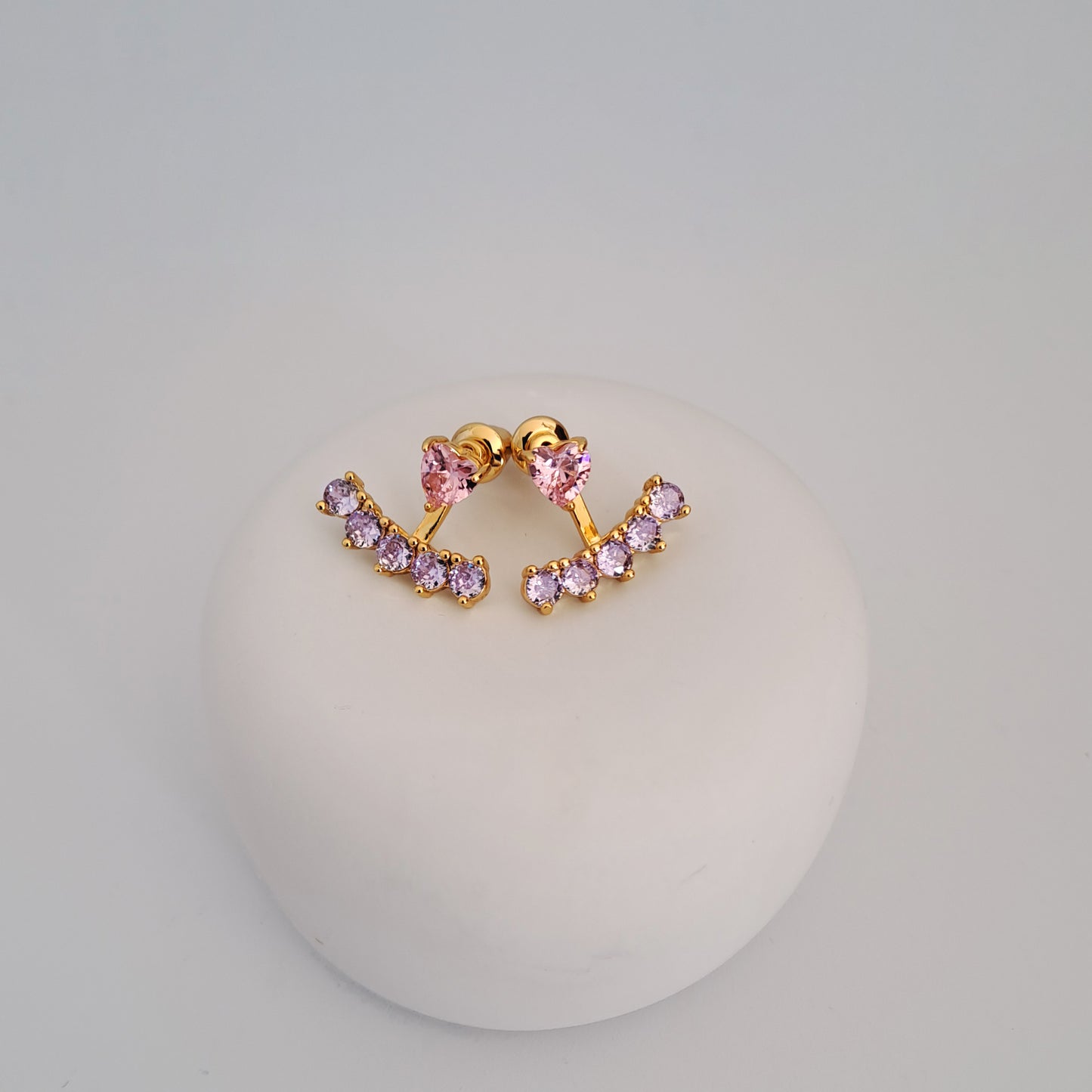 Gold-Plated Heart stud with AAA+ pink and purple zircons
