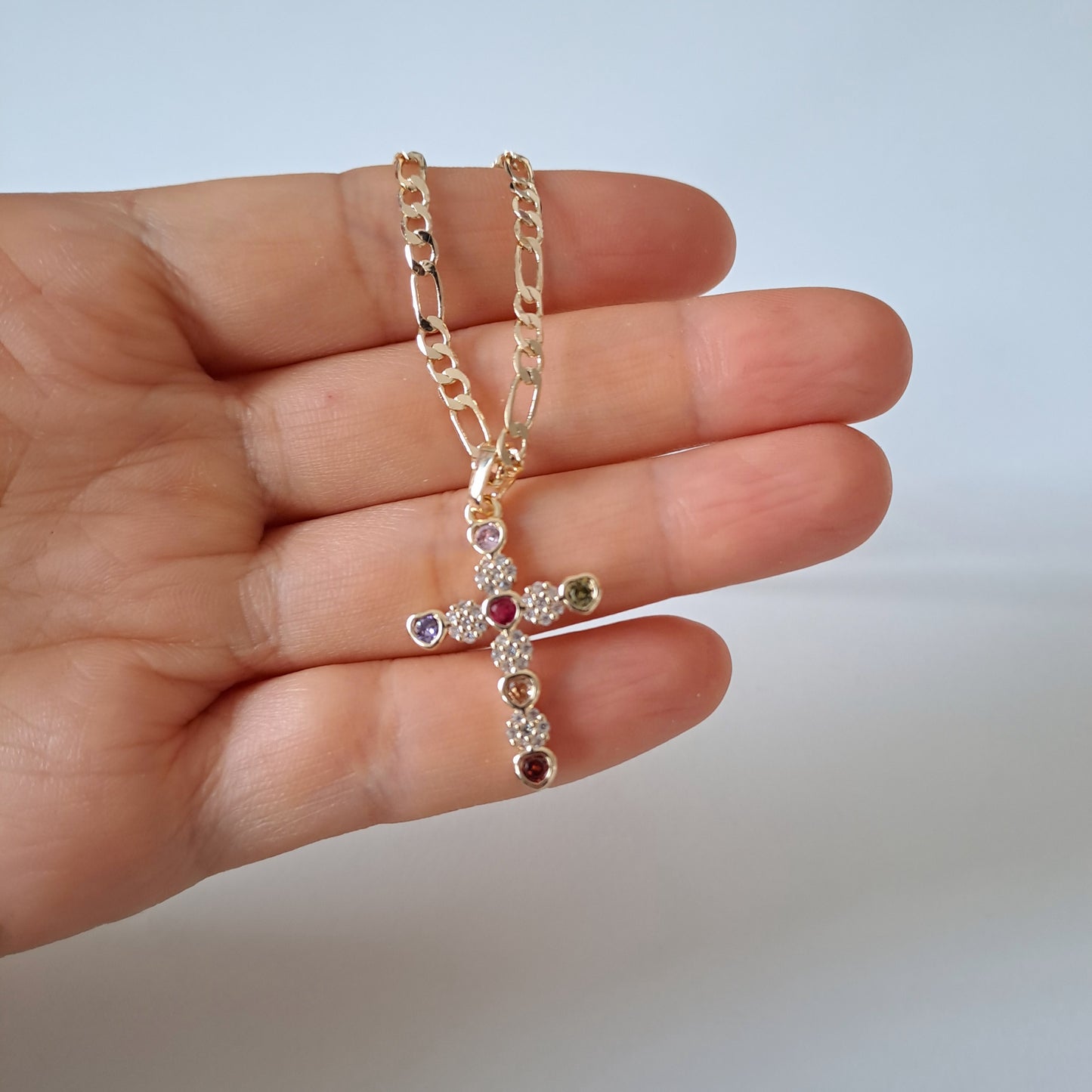 18k gola plated necklace with AAA+ zircons,length 50cm ,cross design
