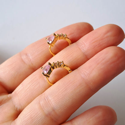 Gold-Plated Heart Hoops with PInk Diamond Accents