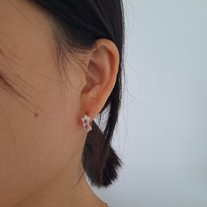 18K gold-plated copper hoops with pink zircon stones,diameter 16mm