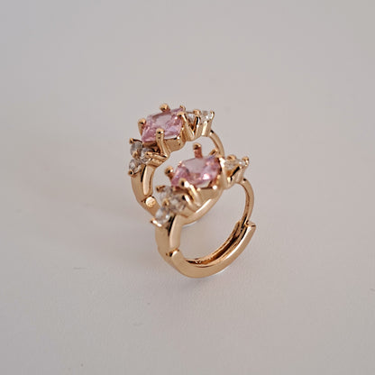 18K gold-plated copper hoops with pink quare zircon stones,diameter 16mm