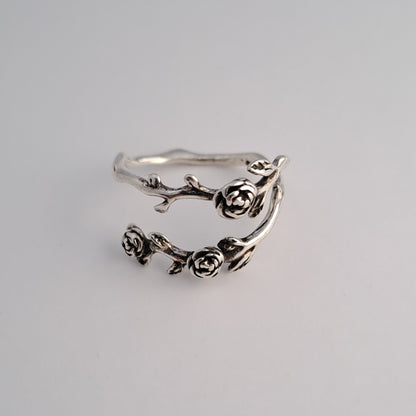 Vintage Silver Flower Adjustable Open Ring