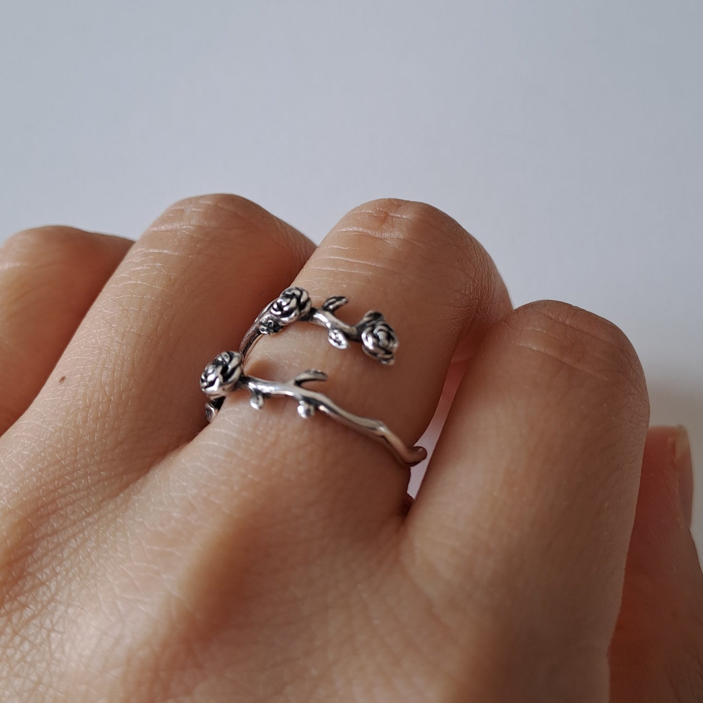 Vintage Silver Flower Adjustable Open Ring